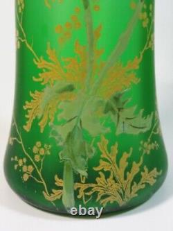 Antique French Legras Green Hand Painted Enamel POPPIES Art Nouveau Glass Vase