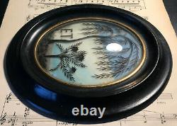 Antique French Mourning Hair Art Domed Glass Oval Wooden Frame Tree Flower c1860