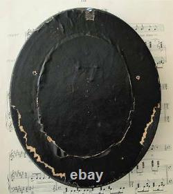 Antique French Mourning Hair Art Domed Glass Oval Wooden Frame c. 1880