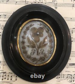 Antique French Mourning Hair Art Domed Glass Wooden Frame c1860