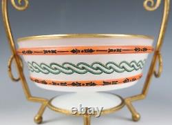 Antique French Ormolu Opaline Glass Bowl Basket Enameled Etruscan Greek Revival