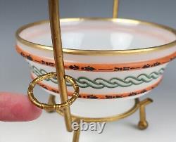 Antique French Ormolu Opaline Glass Bowl Basket Enameled Etruscan Greek Revival