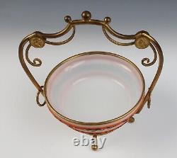 Antique French Ormolu Opaline Glass Bowl Basket Enameled Etruscan Greek Revival