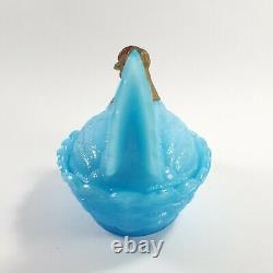 Antique French Portieux Vallerysthal Blue Opaline Milk Glass Covered Dish