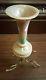 Antique French Victorian Hand Blown Painted Enamel Art Glass Vase Urn Brass Base