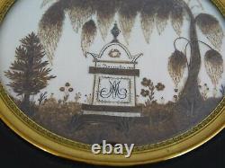 Antique French Victorian Large Mourning Hair Art Frame Reliquary Tomb 1837