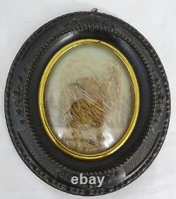 Antique French Victorian Mourning Hair Art Convex Glass Frame