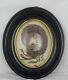 Antique French Victorian Mourning Hair Art Convex Glass Frame Reliquary 1874