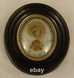 Antique French Victorian Mourning Hair Art Convex Glass Frame Reliquary -1898