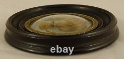 Antique French Victorian Mourning Hair Art Convex Glass Frame Reliquary -1898