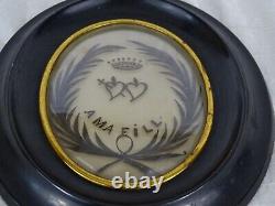 Antique French Victorian Mourning Hair Art Convex Glass Frame Reliquary A Crown