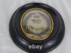 Antique French Victorian Mourning Hair Art Convex Glass Frame Reliquary A Crown