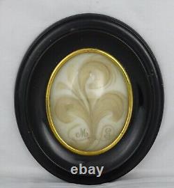 Antique French Victorian Mourning Hair Art Convex Glass Frame Reliquary Blond