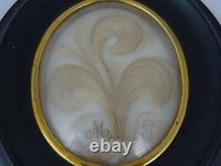 Antique French Victorian Mourning Hair Art Convex Glass Frame Reliquary Blond