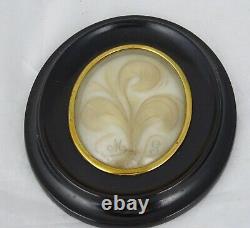 Antique French Victorian Mourning Hair Art Convex Glass Frame Reliquary Blond