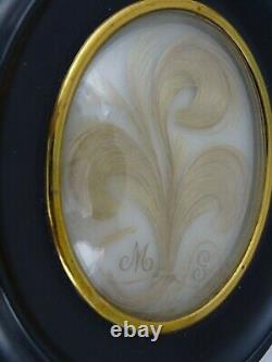 Antique French Victorian Mourning Hair Art Convex Glass Frame Reliquary Blond