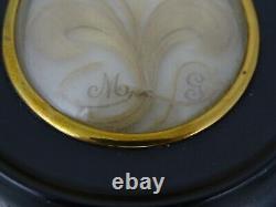 Antique French Victorian Mourning Hair Art Convex Glass Frame Reliquary Blond