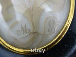 Antique French Victorian Mourning Hair Art Convex Glass Frame Reliquary Blond