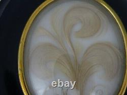 Antique French Victorian Mourning Hair Art Convex Glass Frame Reliquary Blond