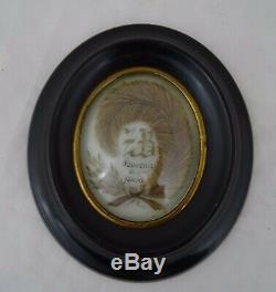 Antique French Victorian Mourning Hair Art Convex Glass Framed Reliquary