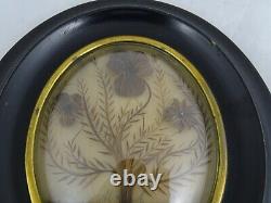 Antique French Victorian Mourning Hair Art Convex Glass Reliquary 1896