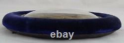 Antique French Victorian Mourning Hair Art Convex Glass Reliquary Purple Velvet