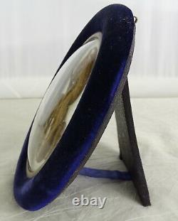 Antique French Victorian Mourning Hair Art Convex Glass Reliquary Purple Velvet