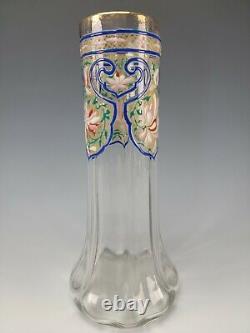 Antique French or Bohemian Enameled Art Glass Vase 19c