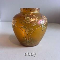 Antique Fritz Heckert Glass Nouveau Iridescent Amber Vase Adolf Heyden Design