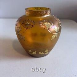 Antique Fritz Heckert Glass Nouveau Iridescent Amber Vase Adolf Heyden Design