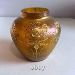 Antique Fritz Heckert Glass Nouveau Iridescent Amber Vase Adolf Heyden Design