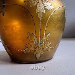 Antique Fritz Heckert Glass Nouveau Iridescent Amber Vase Adolf Heyden Design