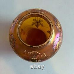 Antique Fritz Heckert Glass Nouveau Iridescent Amber Vase Adolf Heyden Design