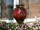 Antique Gwtw Victorian Hanging Hall Or Entry Lamp, Ruby Red Swirled Art Glass