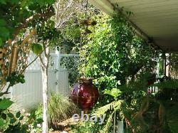 Antique GWTW Victorian HANGING HALL or ENTRY LAMP, Ruby Red Swirled Art Glass