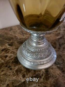 Antique German Theresienthal Glass Wine Jug Pewter Dragon Inscribed