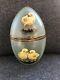 Antique German Victorian Art Glass Green Frosted W Chicks Enamel Egg Box Hinged