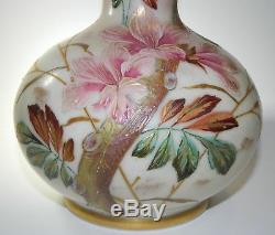 Antique HARRACH Bohemian Enameled and Gilded Vase 11 Signed Art Glass