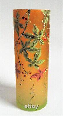 Antique HARRACH Victorian ORANGE URANIUM VASELINE ENAMEL BOHEMIAN Art Glass VASE
