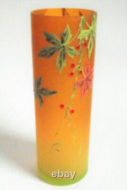 Antique HARRACH Victorian ORANGE URANIUM VASELINE ENAMEL BOHEMIAN Art Glass VASE