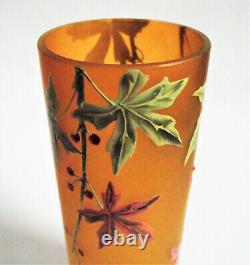 Antique HARRACH Victorian ORANGE URANIUM VASELINE ENAMEL BOHEMIAN Art Glass VASE