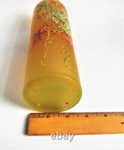 Antique HARRACH Victorian ORANGE URANIUM VASELINE ENAMEL BOHEMIAN Art Glass VASE