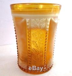 Antique HOLLY AMBER Victorian Art Glass Tumbler Greentown Indiana 1902