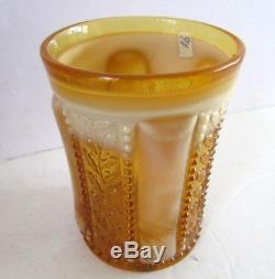Antique HOLLY AMBER Victorian Art Glass Tumbler Greentown Indiana 1902