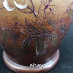 Antique Hand Blown Hand Painted Victorian Vase Ruffled Edge Bird & Flower Pontil