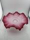 Antique Hand Blown Pink Cranberry Cased By White Glass Ruffled Rim Ooak