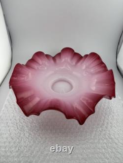 Antique Hand Blown Pink Cranberry Cased By White Glass Ruffled Rim OOAK