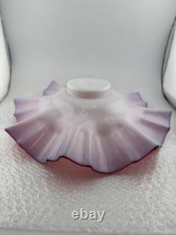 Antique Hand Blown Pink Cranberry Cased By White Glass Ruffled Rim OOAK