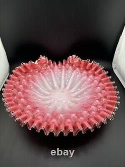 Antique Hand Blown Victorian Style Art Glass Centerpiece Bowl Ruffled Edges Antique Hand Blown Victorian Style Art Glass Centerpiece Bowl Ruffled Edges
