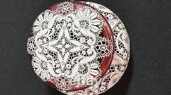 Antique Hand Painted Enamel Lace Moser Cranberry Art Glass Trinket Box